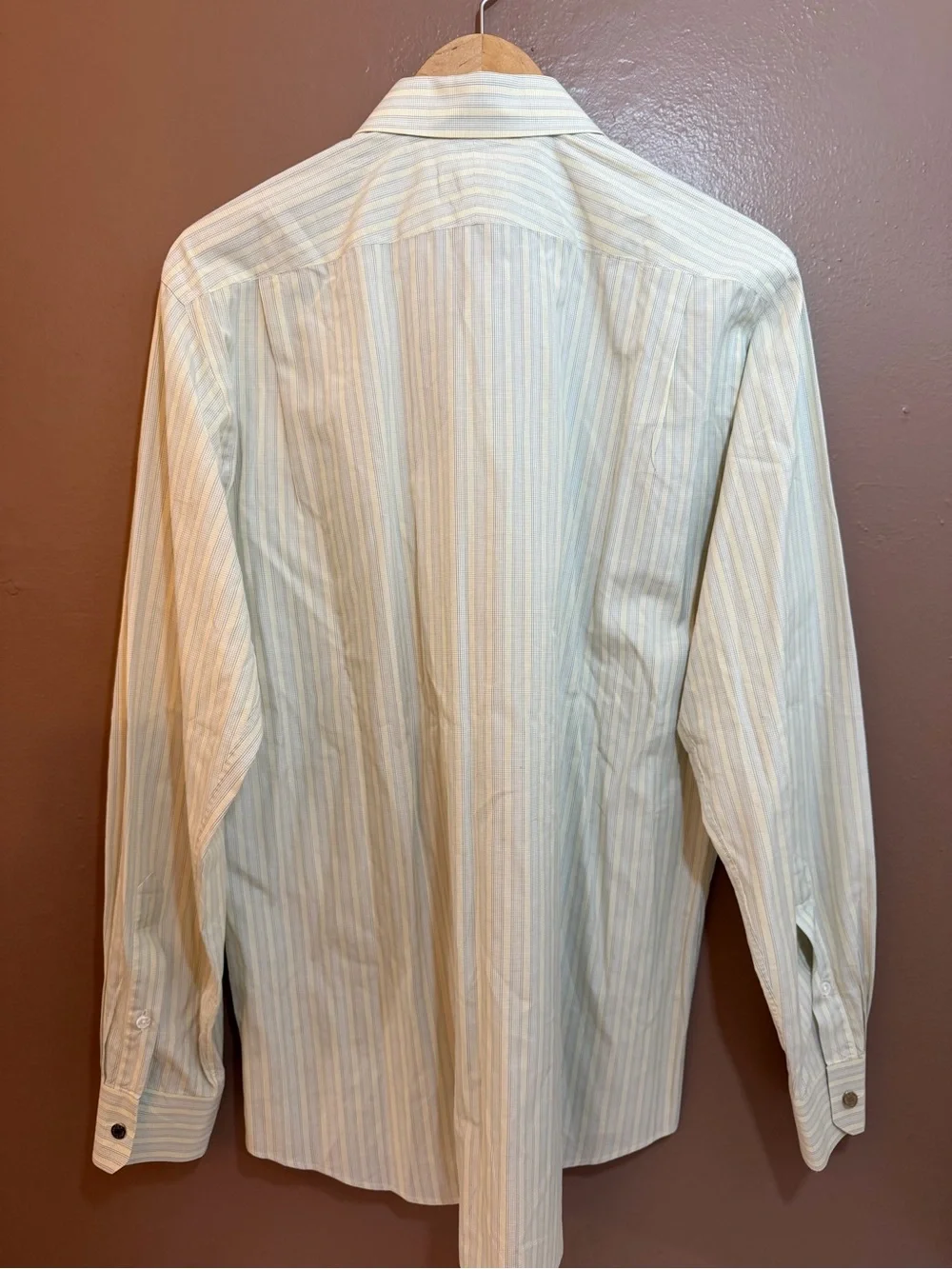 HERMÈS Men's White/Blue/Yellow Striped Cotton Button Dress Shirt 16 France