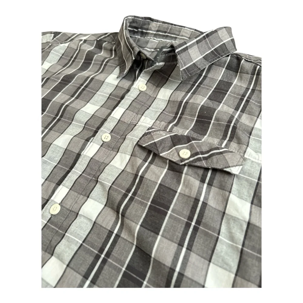 Mountain Hardwear‎ Shirt Men’s L Plaid Button Up Gray Hiking Workwear
