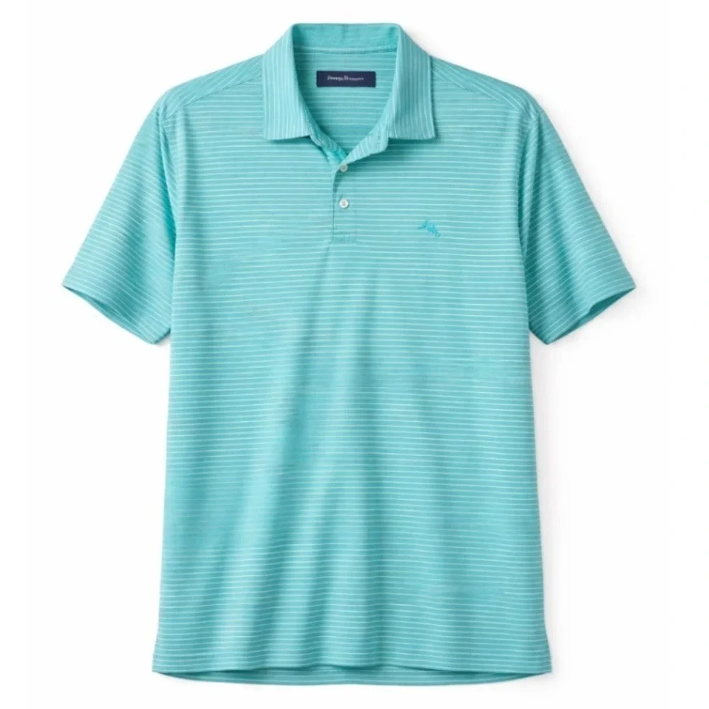 Tommy Bahama Striped Polo Shirt XL Pima Cotton Blue Green Golf‎ Sport