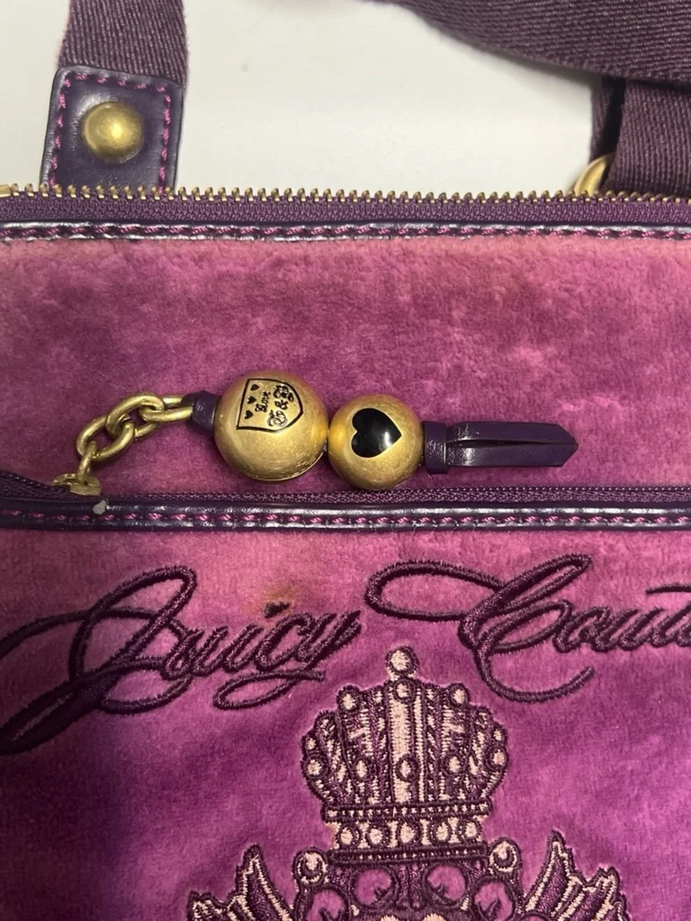 Vintage Juicy Couture Plum Velvet Crossbody Bag with Embroidered Crest