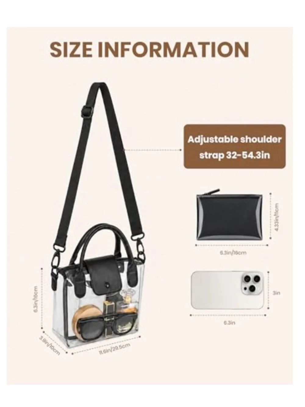 Clear Crossbody Bag for Stadium Events, Waterproof TPU Concert Purse