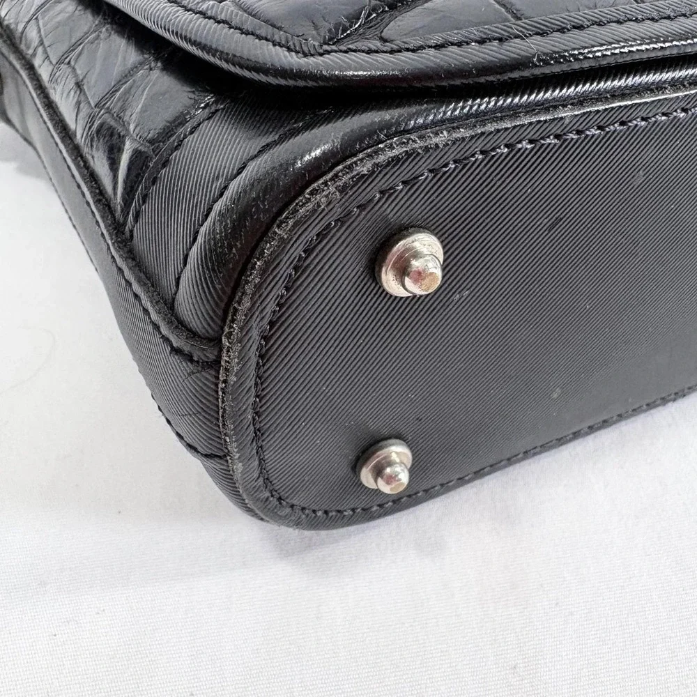 VTG Dooney & Bourke Black‎ Croc Embossed Leather Flap Shoulder Bag Purse