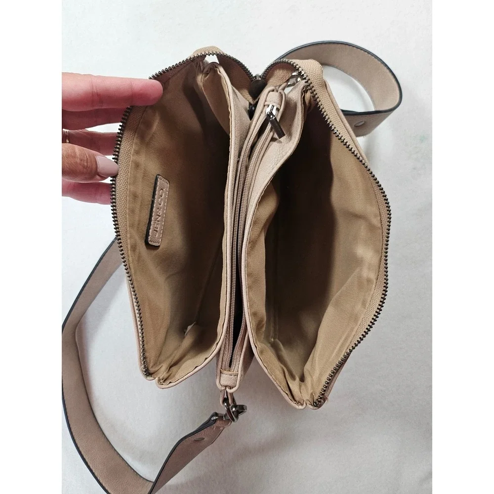 Jen & Co. Taupe Vegan Leather Triple Compartment‎ Crossbody Bag Minimalist Purse