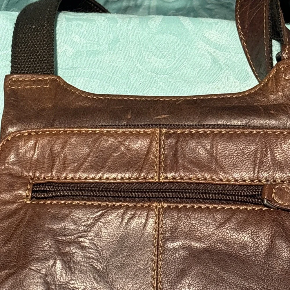 Jack Georges Leather Crossbody Bag Brown‎ Pockets Purse Adjustable Strap