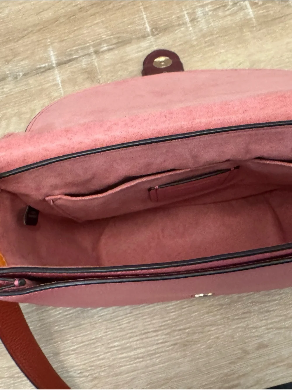 Coach Colorblock Pebbled Leather Saddle Crossbody - Blush, Rose & Burgundy