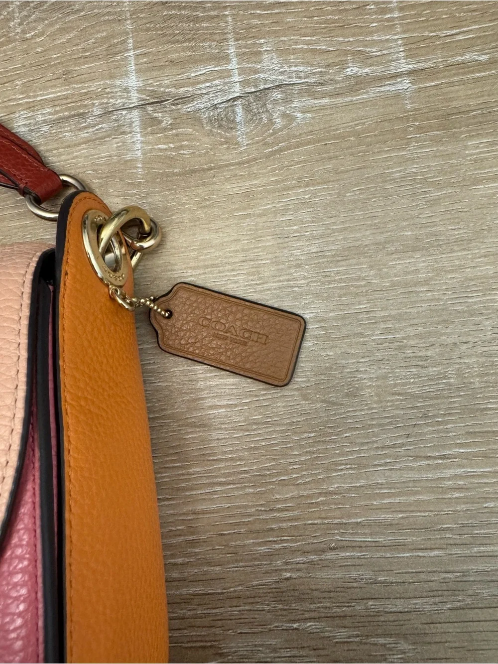 Coach Colorblock Pebbled Leather Saddle Crossbody - Blush, Rose & Burgundy