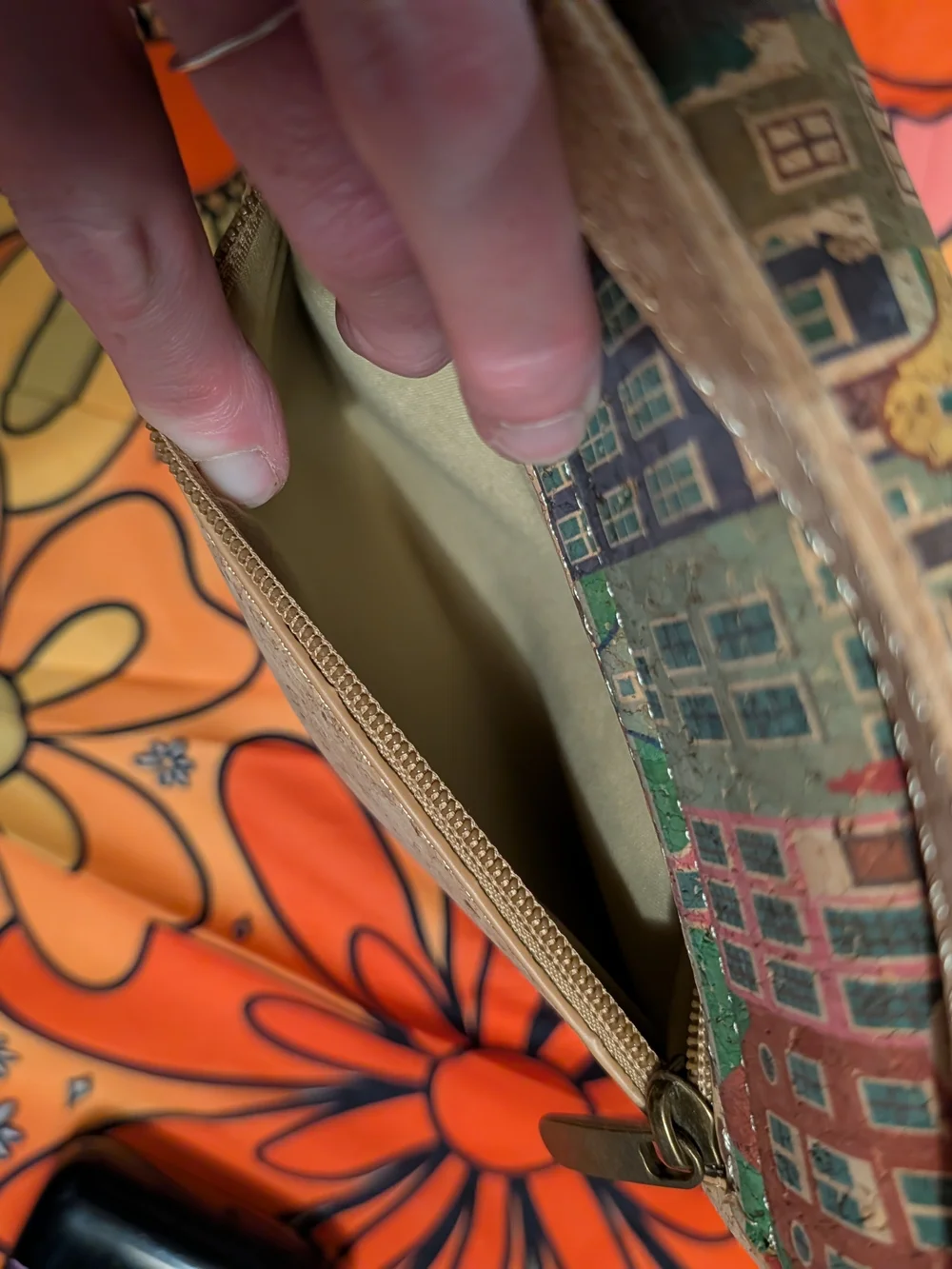 Cork Crossbody Bag with Colorful City Print
