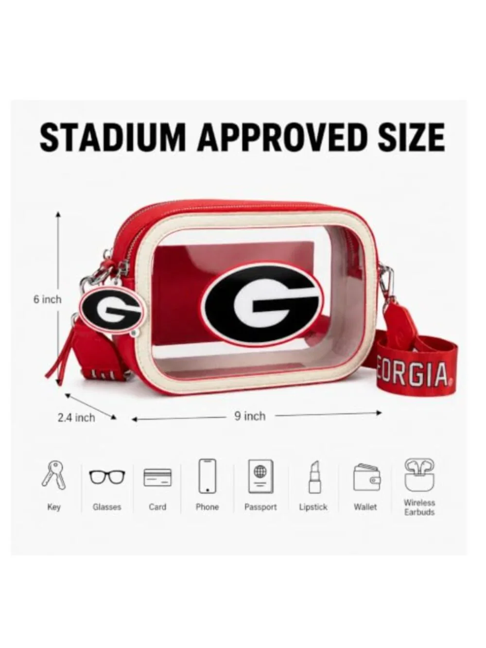 Stadium Approved Clear Crossbody Bag - NCAA Licensed, Waterproof PVC,
