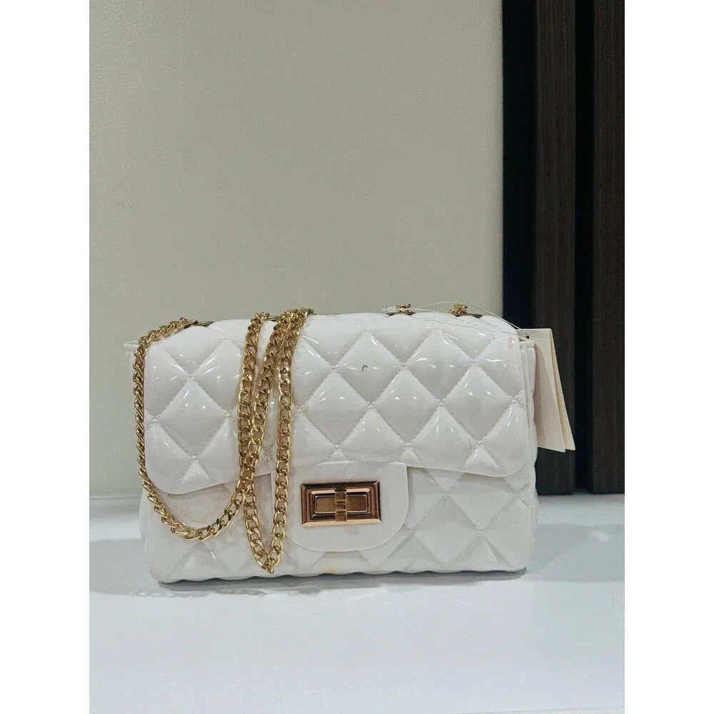 Pearly White Diamond Flap Leather Purse