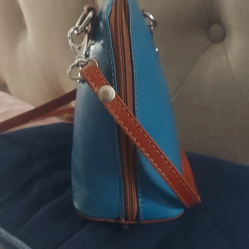 VERA PELLA Italian Leather Blue Mini Cross Body Bag Purse