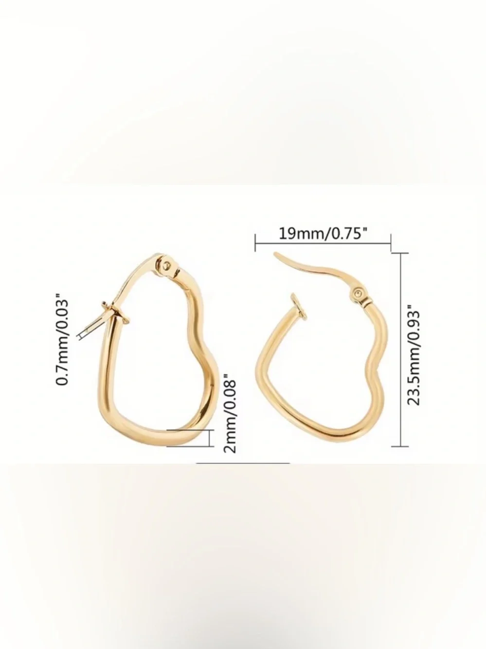 Gold Heart Shaped Hoop Earrings for Women Titanium Steel Gold Plated