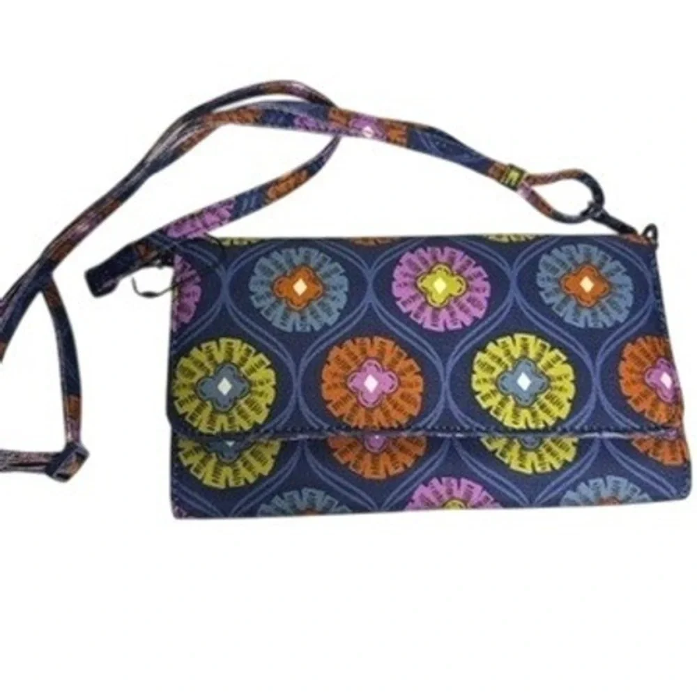 Vera Bradley Center Stage Glow Wallet Crossbody Blue Orange‎ Yellow Purple NWT