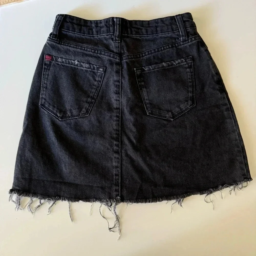 BDG Urban Outfitters Distressed Frayed Hem Button Fly Denim Jean Mini Skirt XS