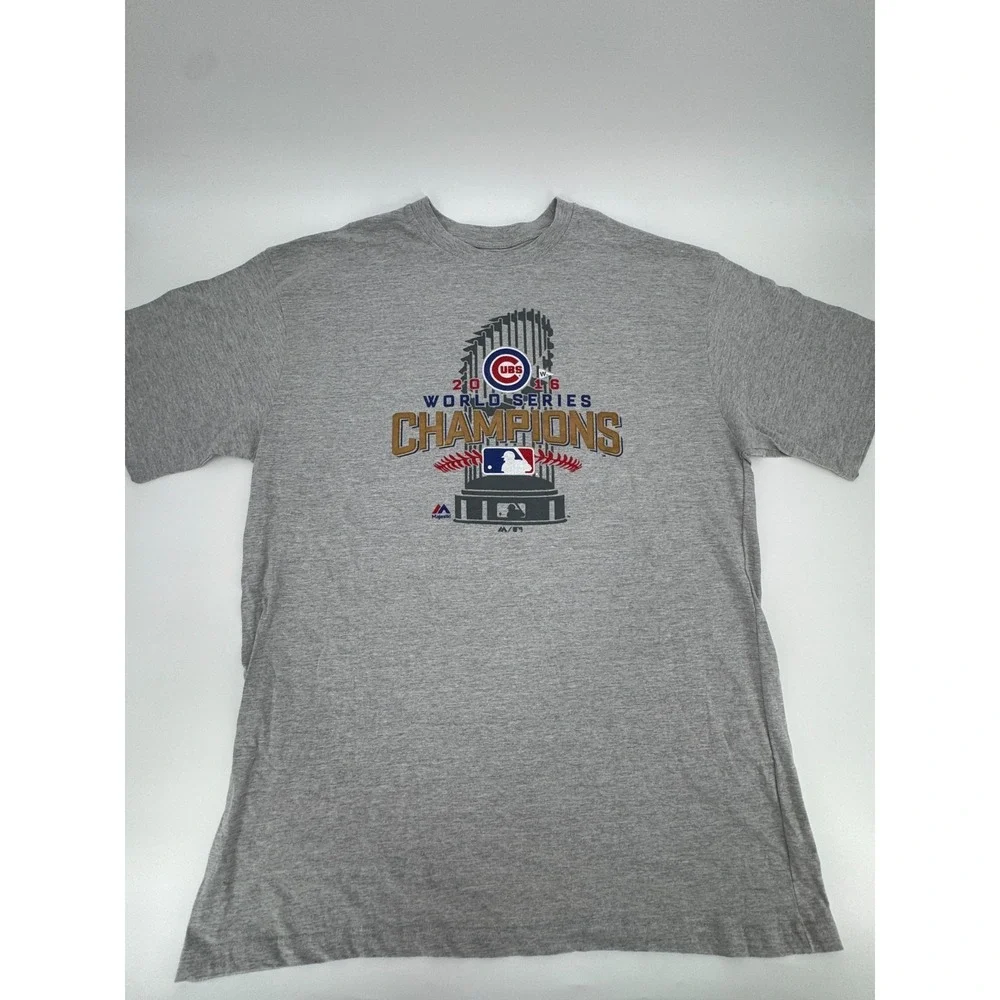 Majestic‎ Shirt Mens 2XLT Gray Cotton Chicago Cubs 2016 World Series Champs MLB