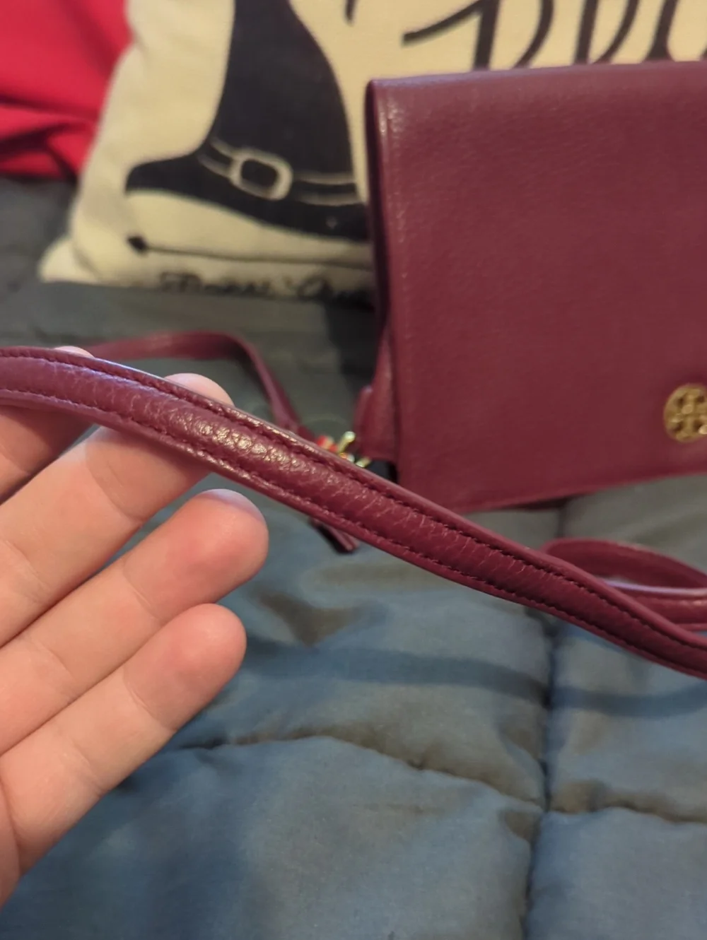 Tory Burch Burgundy Leather Carter Crossbody Wallet Bag with‎ Gold Hardware