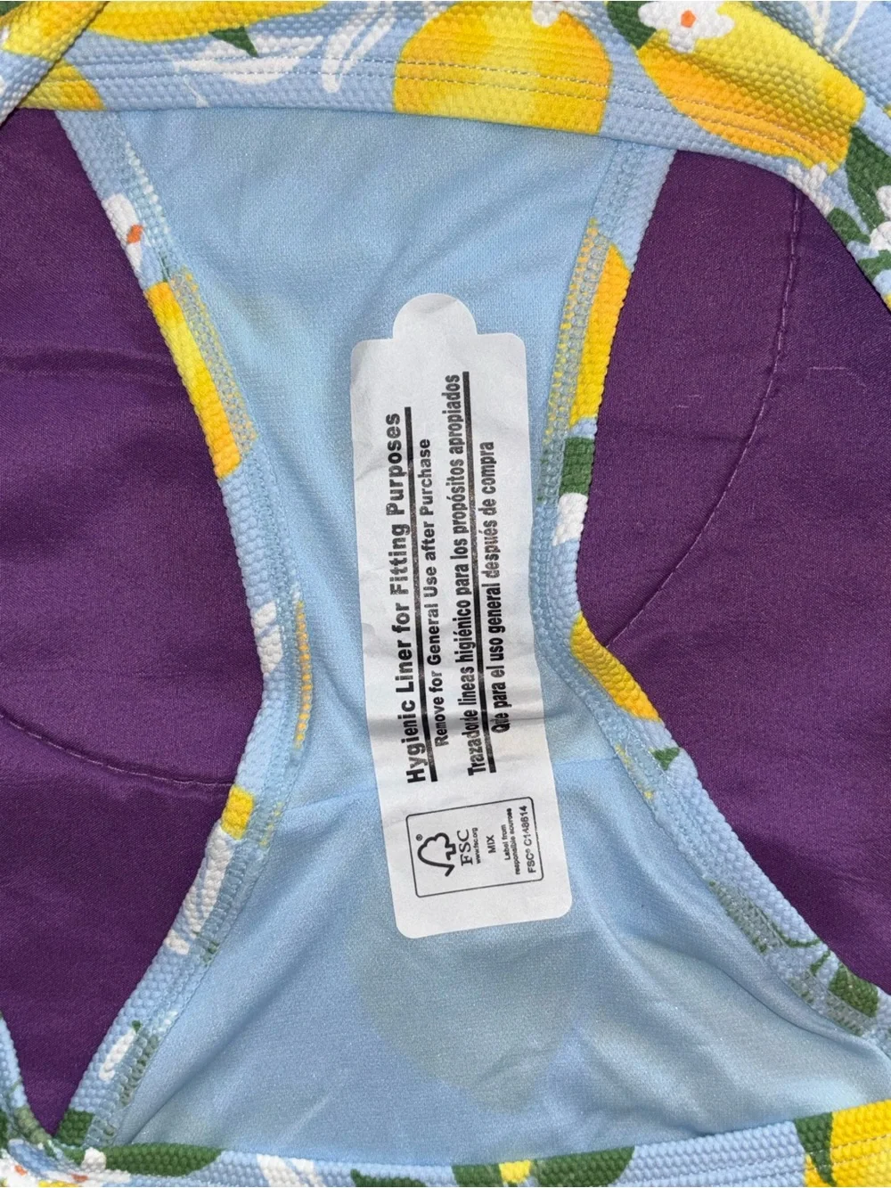 Time and Tru Light Blue & Yellow Lemon Print Tie-Shoulder Bikini