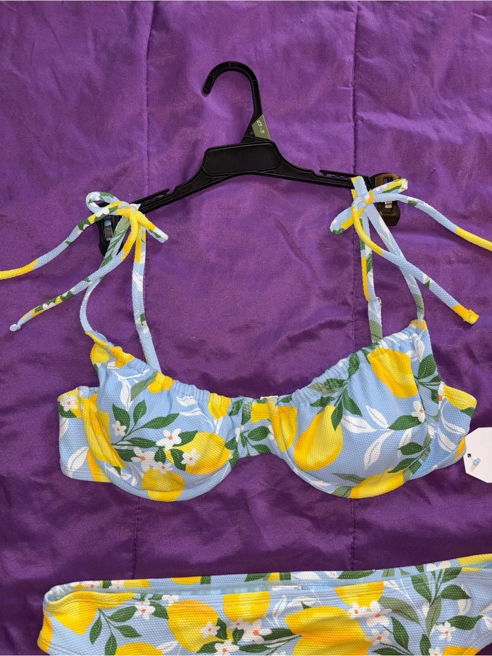 Time and Tru Light Blue & Yellow Lemon Print Tie-Shoulder Bikini