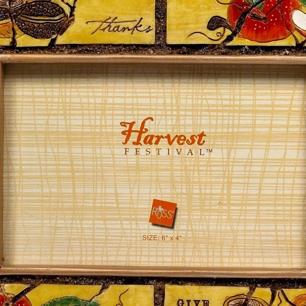 Vtg 90s Russ Harvest Festival Photo Frame 4x6 Faux Tile Autumn Country Cottage
