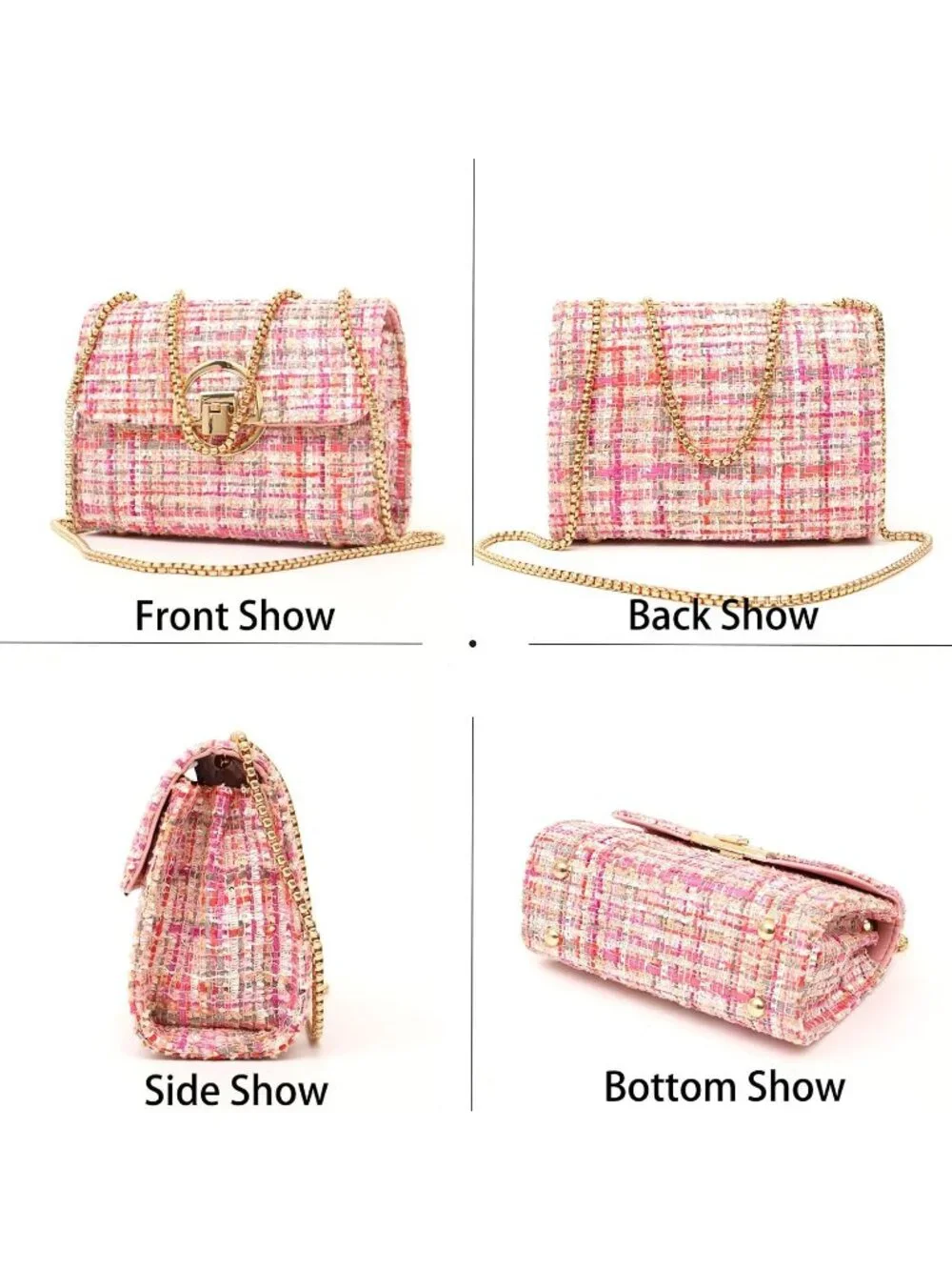 👜Women's Pink Travel Shoulder Bag Chain Quilted Crossbody Evening Clutch