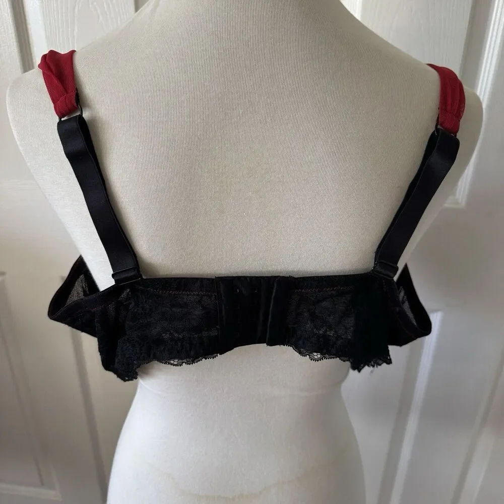 Adore Me Womens Bra Plus 42H Sexy Love Date Night Black Lace‎ Intimate Red