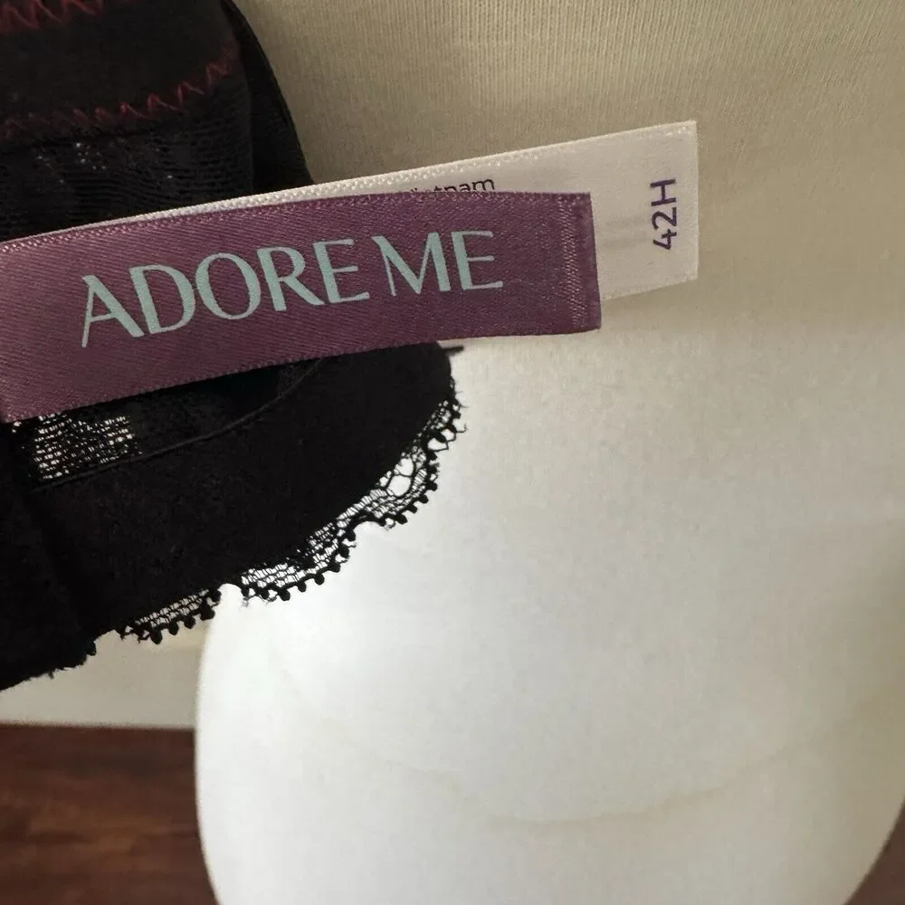 Adore Me Womens Bra Plus 42H Sexy Love Date Night Black Lace‎ Intimate Red