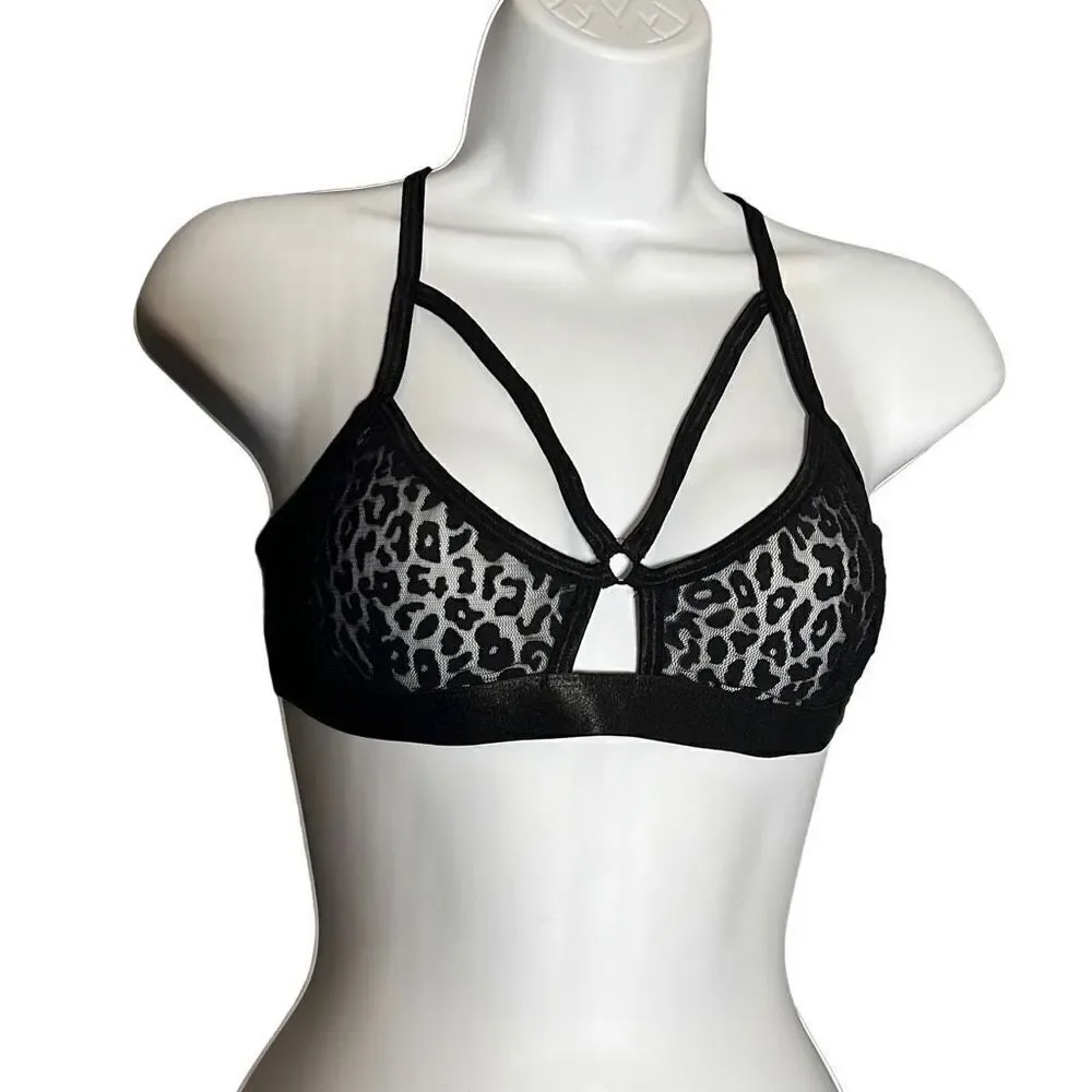 I Heart Women's Laced Floral Black Bra Size S