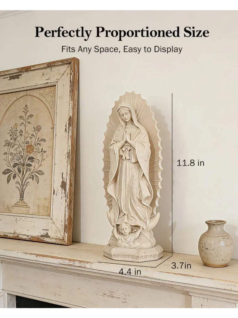 11.8-Inch Virgen de Guadalupe Statue | Catholic Virgin Mary Figurine | Beige