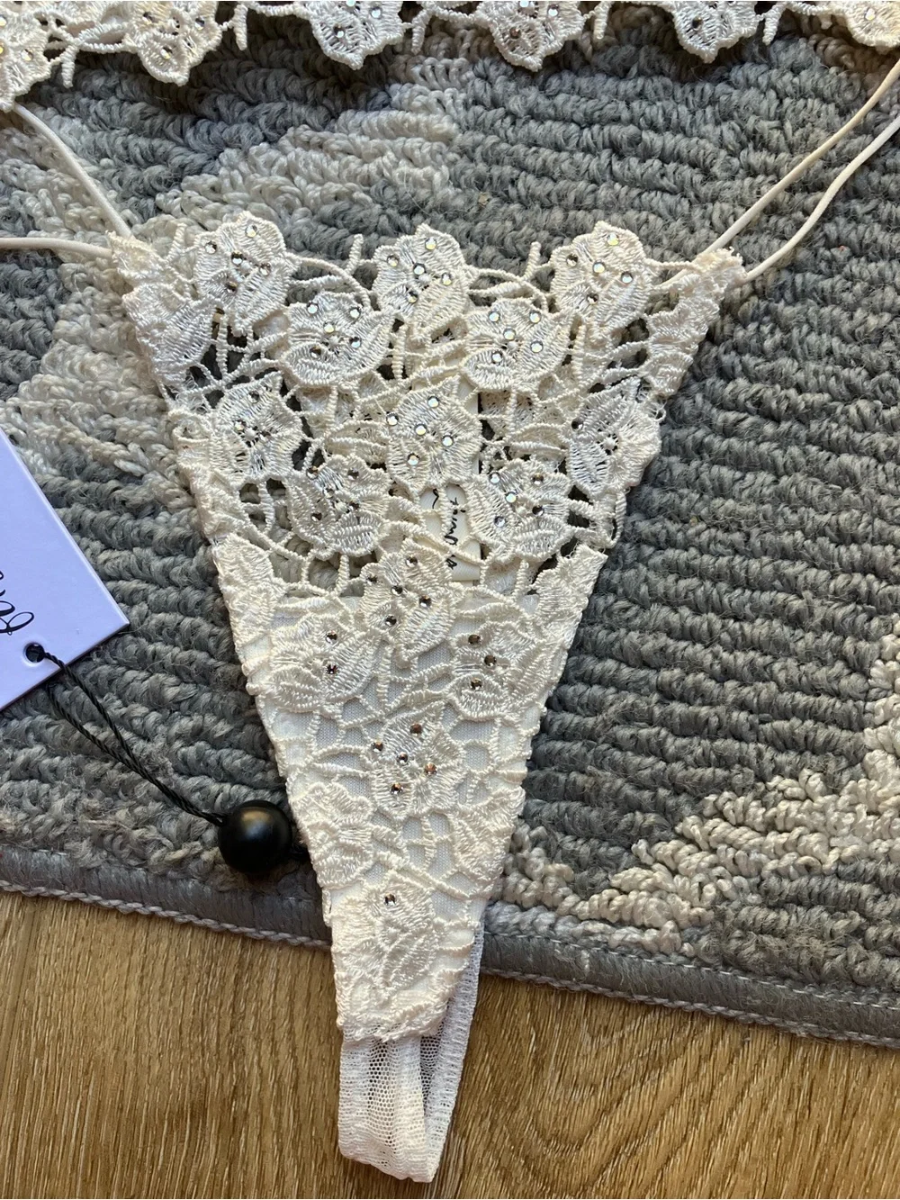 For Love And Lemons Ivory Floral Lace Bralette & Thong Set