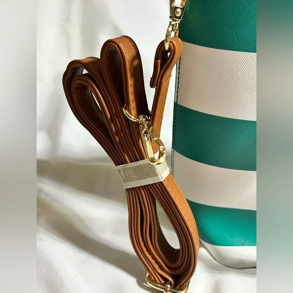 Purse NEW Teal and White Striped Handbag Tote Crossbody Strap Spring Chic Casual