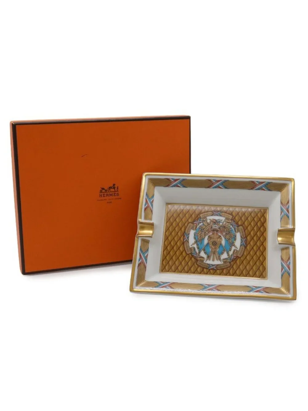 Hermes Ashtray Tray Case Ceramic White Master de Gold
