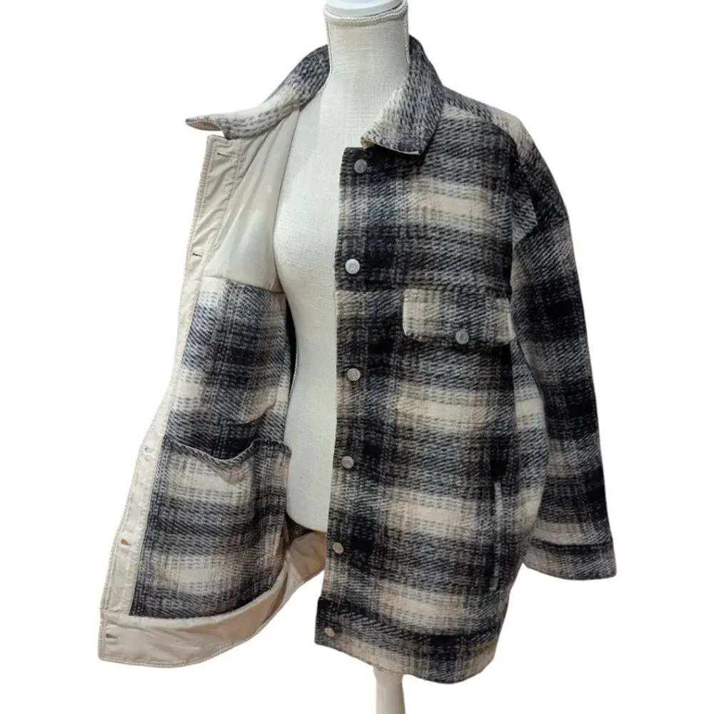 Gap Women's 2XL Wool Relaxed Shirt Jacket in neutral tan plaid