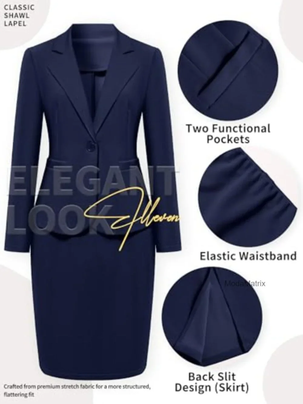 Women's 2 Piece Suit Skirt Set Business Casual Long Sleeve Knit Blazer & Pencil