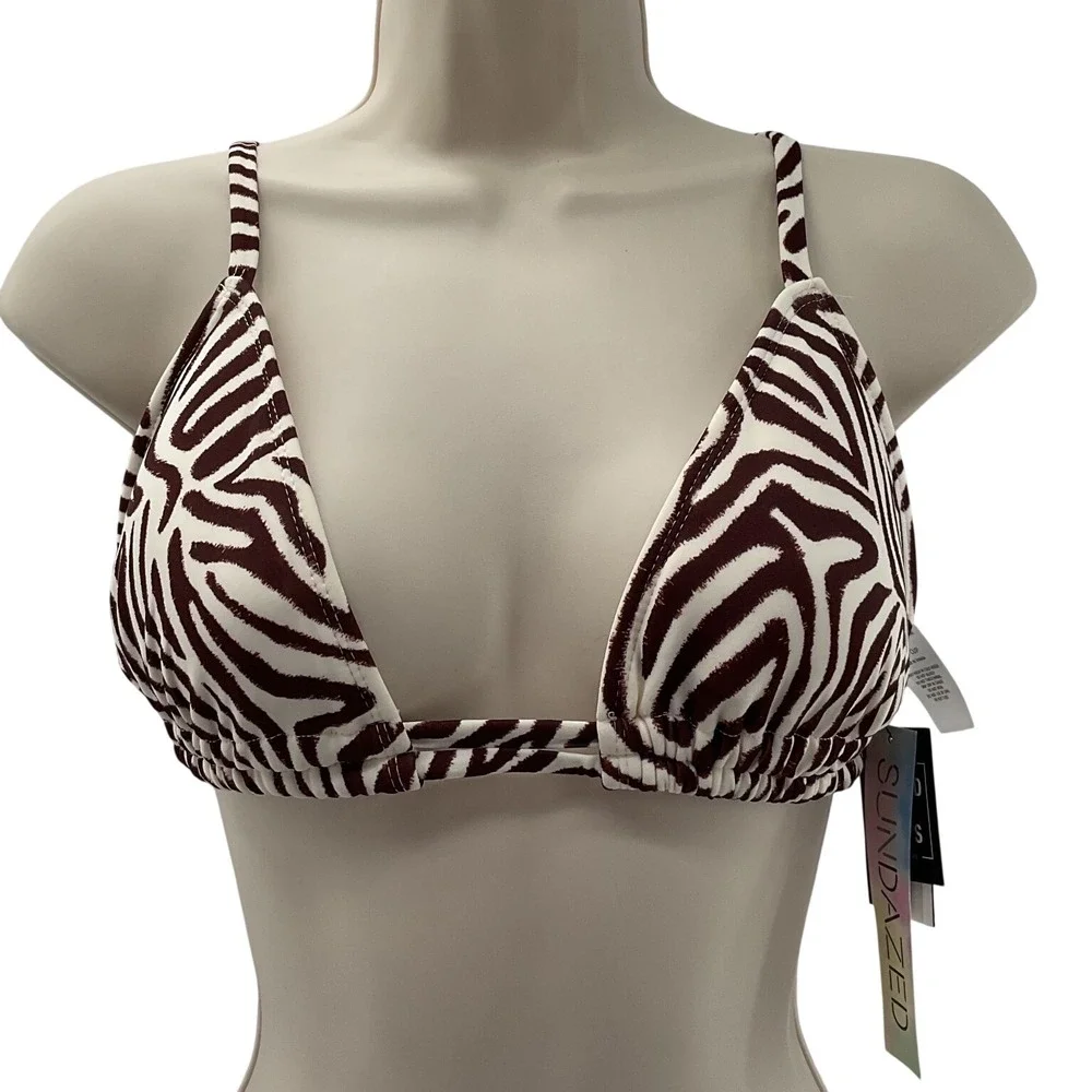 Sundazed Zebra Print Triangle‎ Bikini Top Mocha Brown Cream 32D F76111 NWT