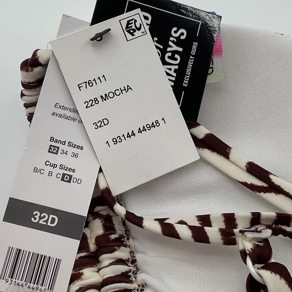 Sundazed Zebra Print Triangle‎ Bikini Top Mocha Brown Cream 32D F76111 NWT