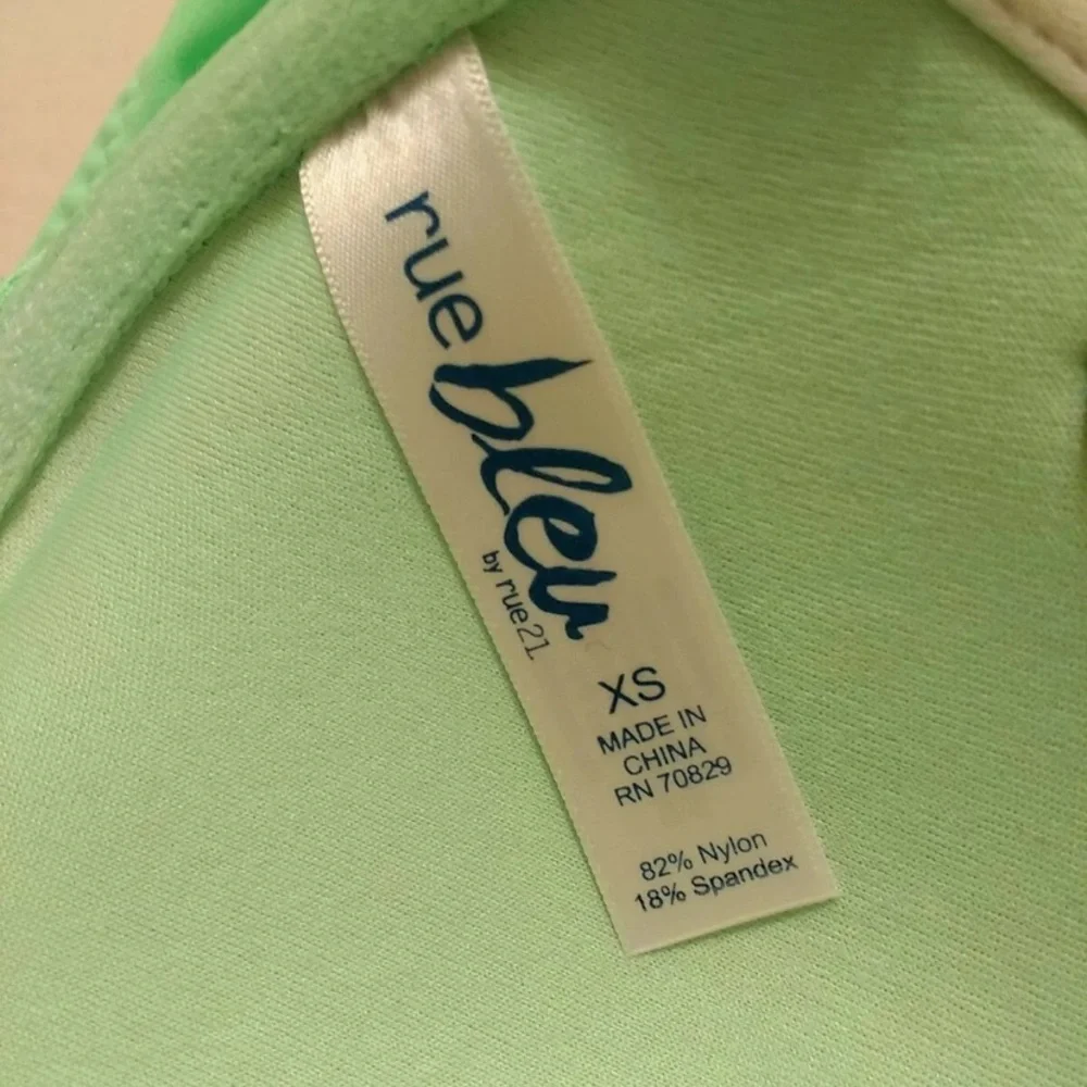 Rue Bleu Mint and White Color Block Bandeau Bikini Top