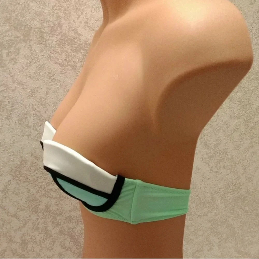 Rue Bleu Mint and White Color Block Bandeau Bikini Top