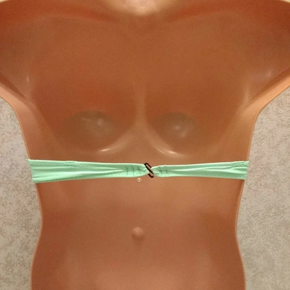 Rue Bleu Mint and White Color Block Bandeau Bikini Top