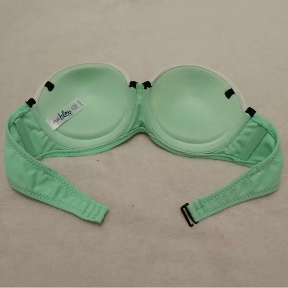 Rue Bleu Mint and White Color Block Bandeau Bikini Top