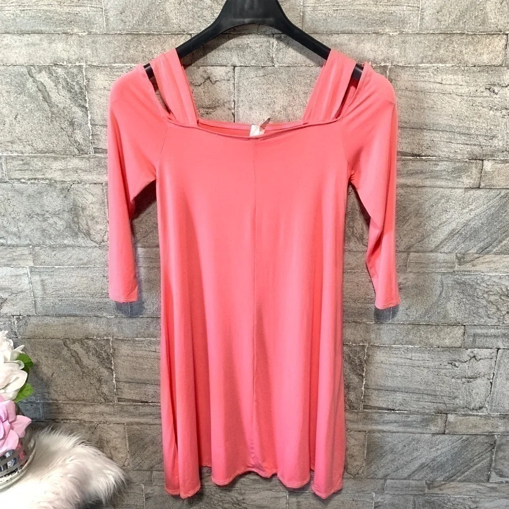ISAAC Liev Pink Rayon Cold Shoulder Mini Dress