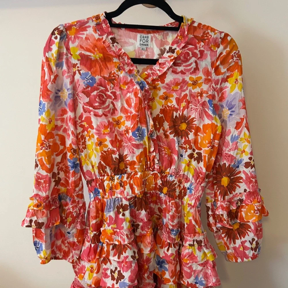 Cake For Dinner Floral Mini Dress Ruffle‎ Long Sleeve XS