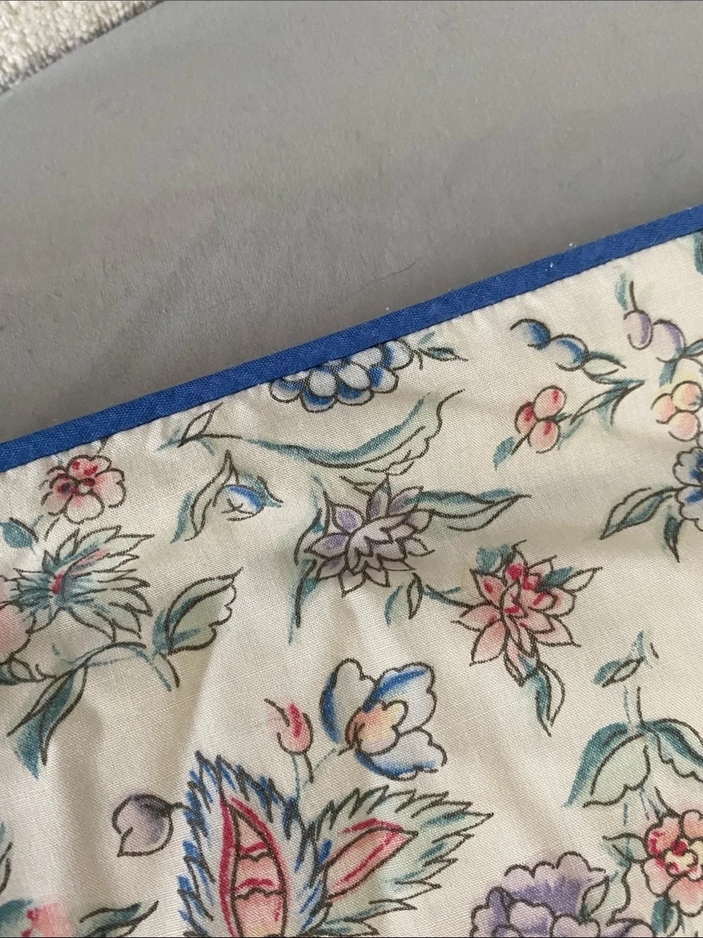 Laura Ashley Cream Floral Quilted Comforter‎ Blue Piping and Pink Blooms Vintage