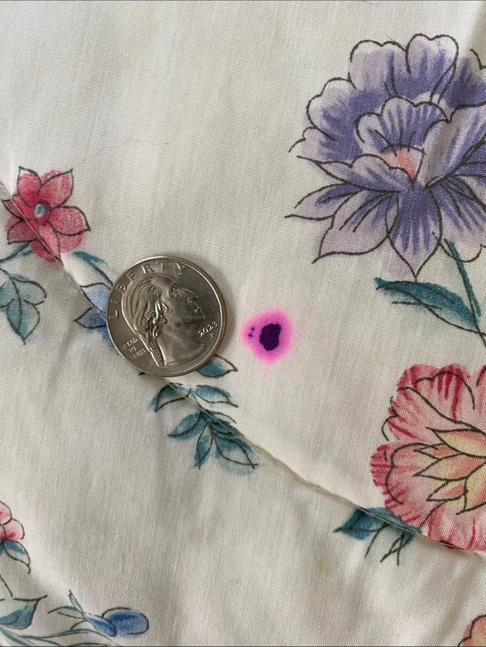 Laura Ashley Cream Floral Quilted Comforter‎ Blue Piping and Pink Blooms Vintage