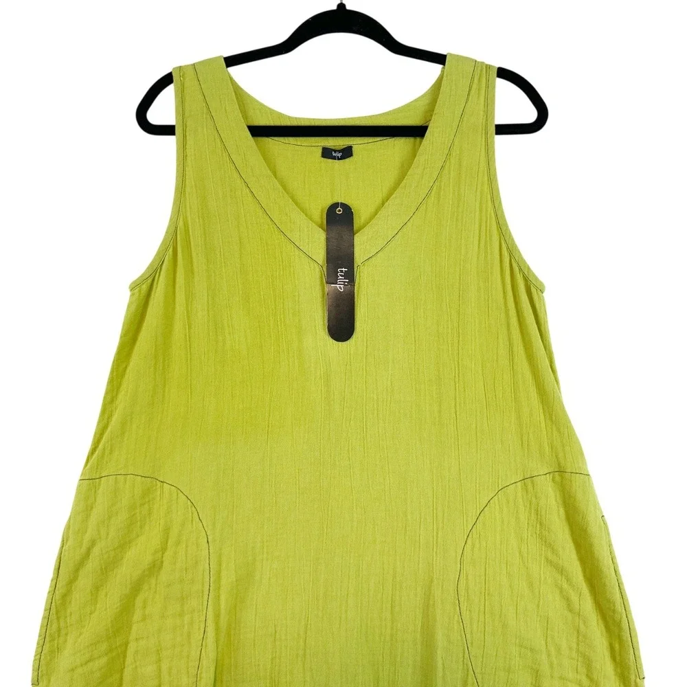 Tulip Midi‎ Dress Women's SMALL Charmaine Sweet Pea Green Gauze Cotton Boho