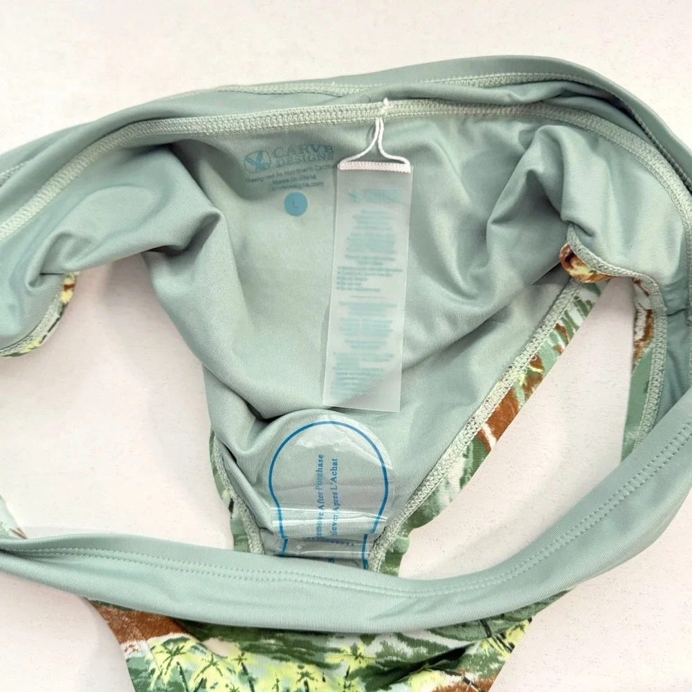 Carve Designs Hula Tropical Island Print Bikini Bottoms Sage Green‎ Womens Large