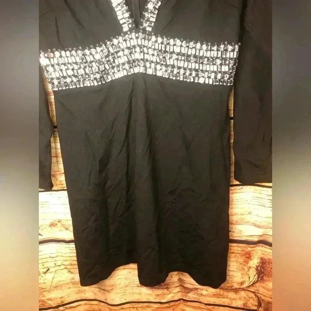 Women’s deep V embellished rhinestone dress with long sleeves