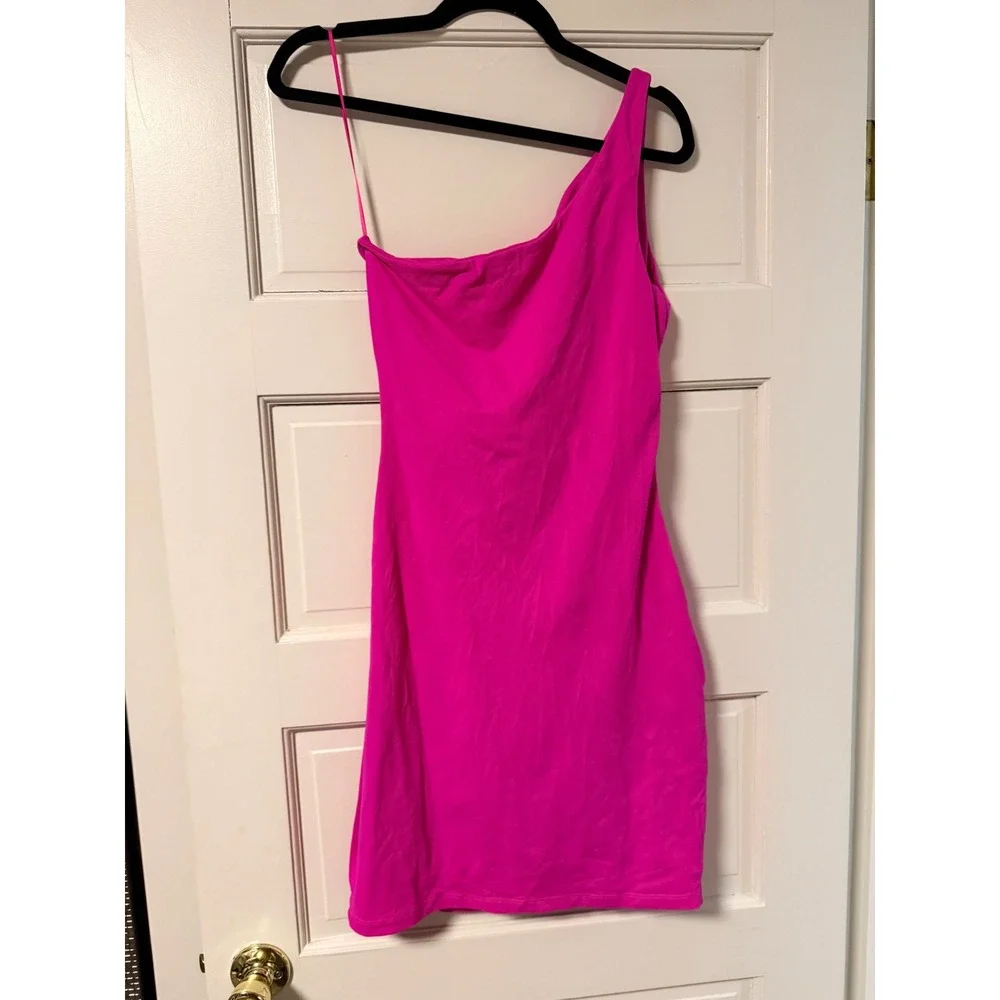Susana Monaco One Shoulder Cutout Mini Dress‎ Hot Pink Fuchsia Bodycon Size L