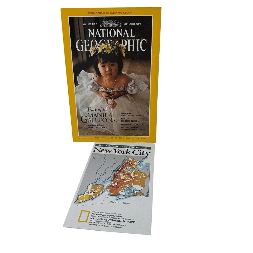 National‎ Geographic Magazine September 1990 New York City and Manhattan Map