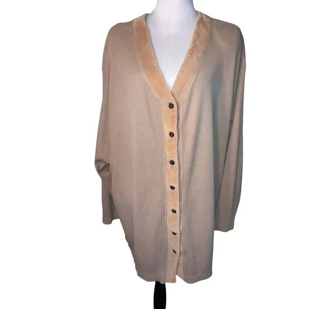 Venezia Jeans women 26/28 waffle knit velvet tan‎ cardigan Y2K Bohemian office