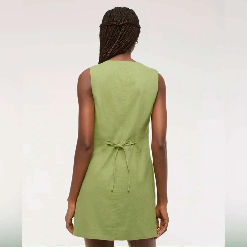 Abercrombie & Fitch Mara Green Linen Blend Button Front Mini Dress Tie‎ Back MP