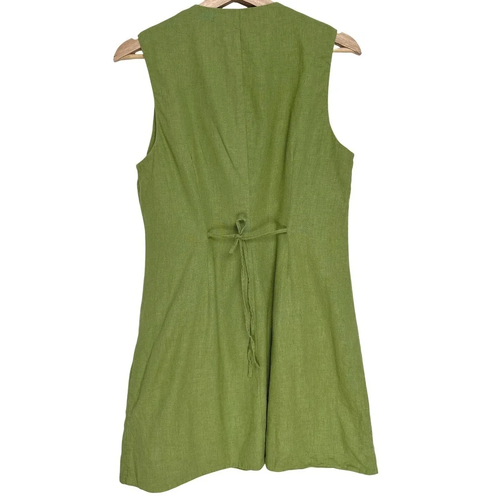 Abercrombie & Fitch Mara Green Linen Blend Button Front Mini Dress Tie‎ Back MP